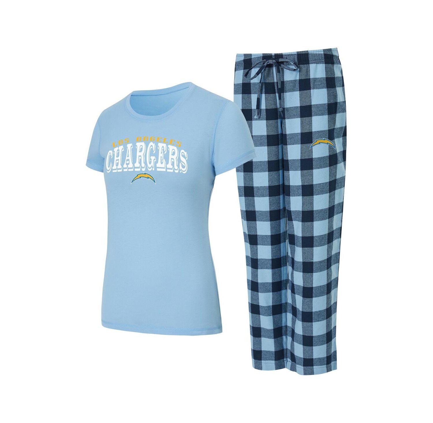 Women's 2-Piece Powder Blue/Navy Los Angeles Chargers Avondale T-Shirt and Pants Flannel PJ Set