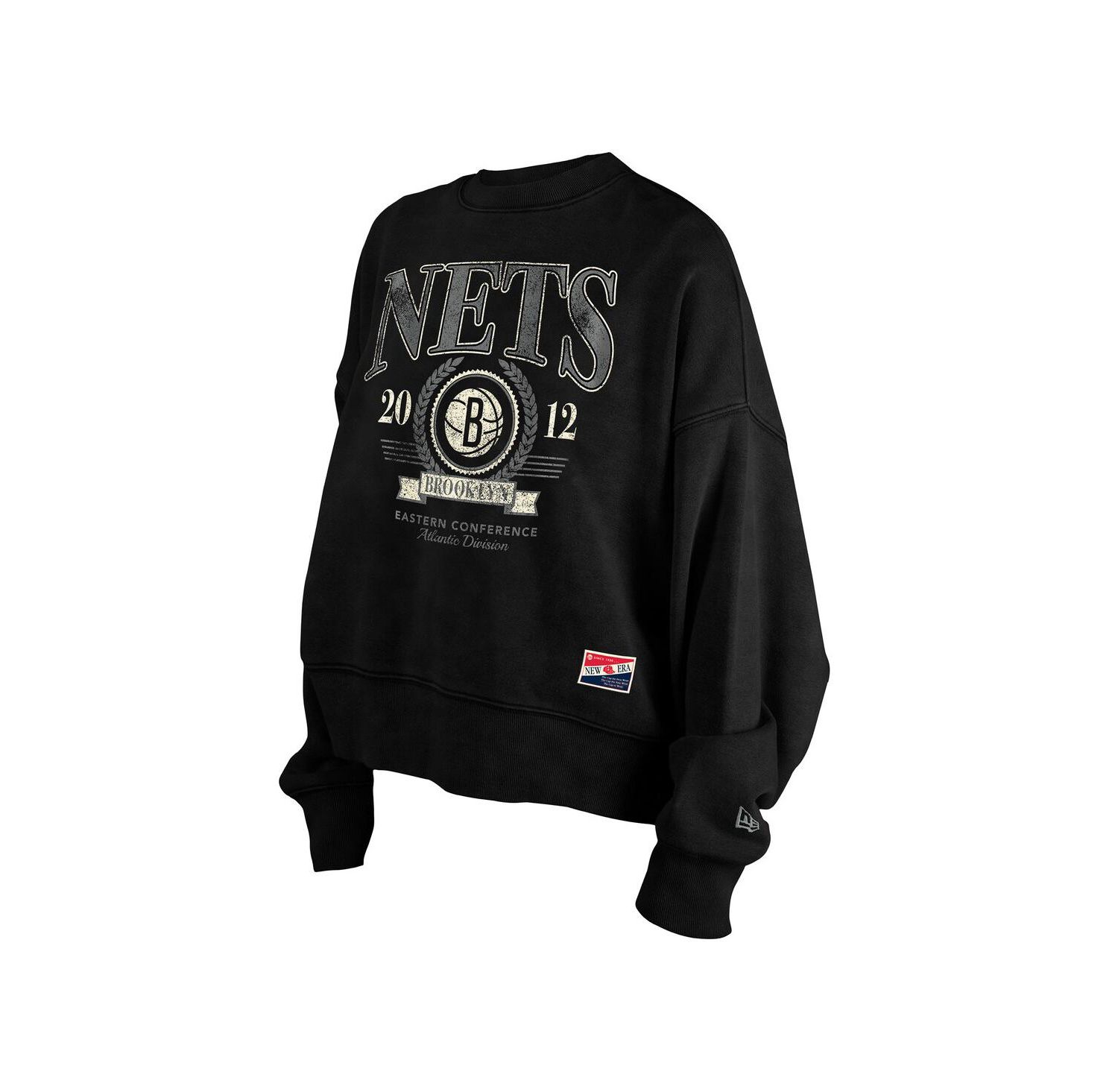 Women's Black Brooklyn Nets Throwback Enzyme Wash Oversized Boxy Pullover Sweatshirt
