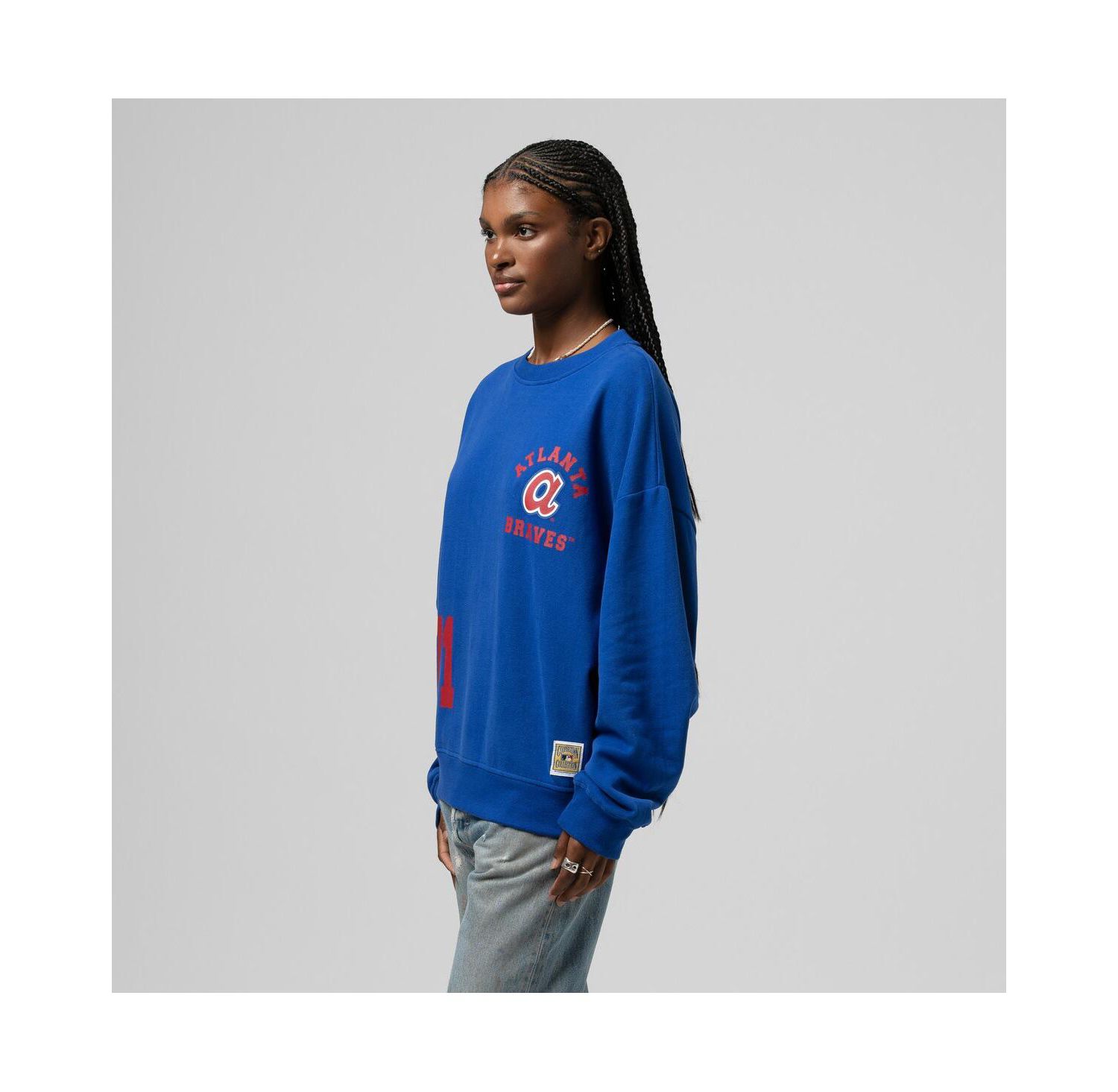 Women's Royal Atlanta Braves Cooperstown Collection Crewneck Sweatshirt