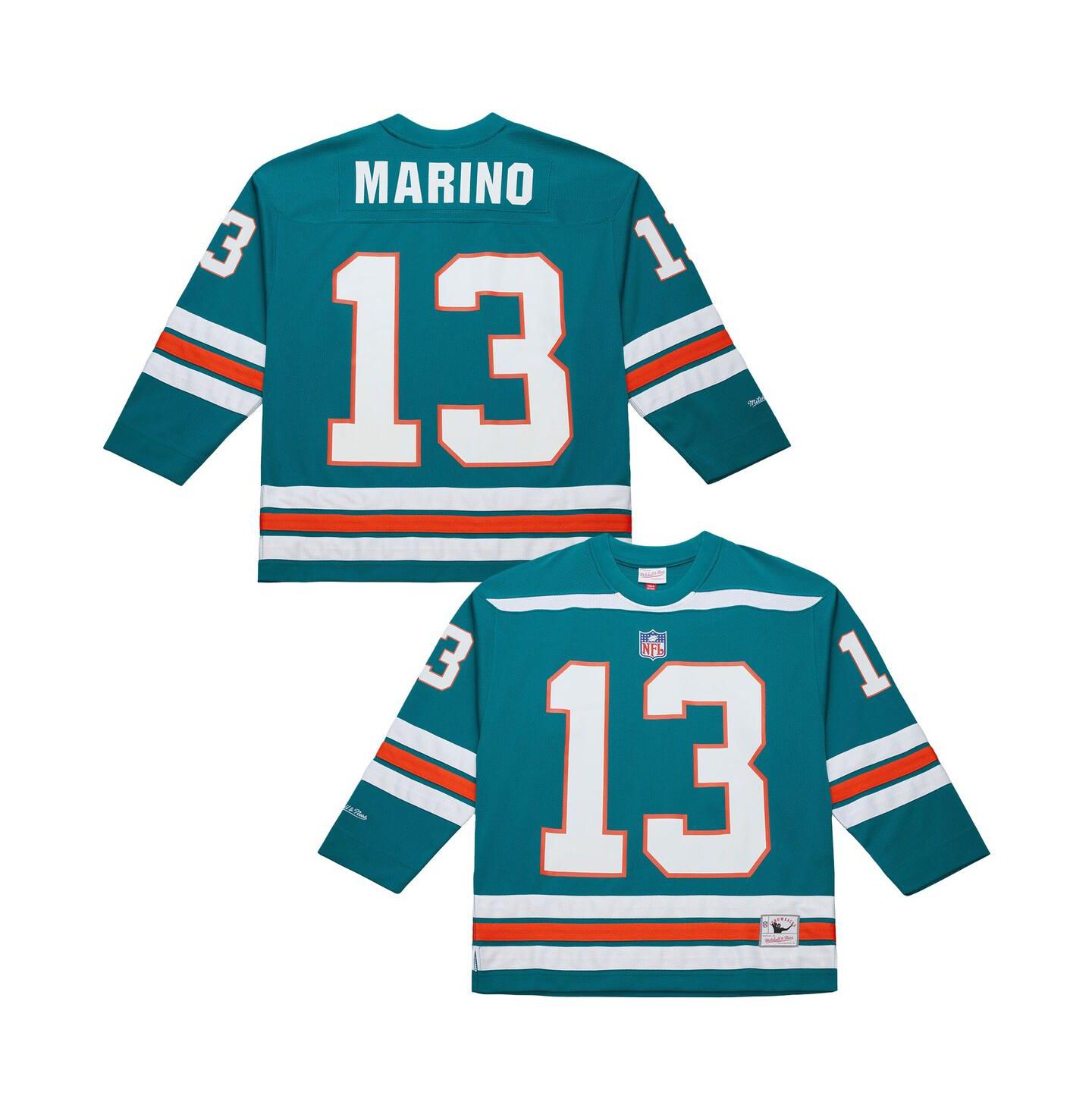 Мужской топ Mitchell & Ness Dan Marino Aqua Miami Dolphins Maxxed Out Fashion Hockey Jersey — фото 1