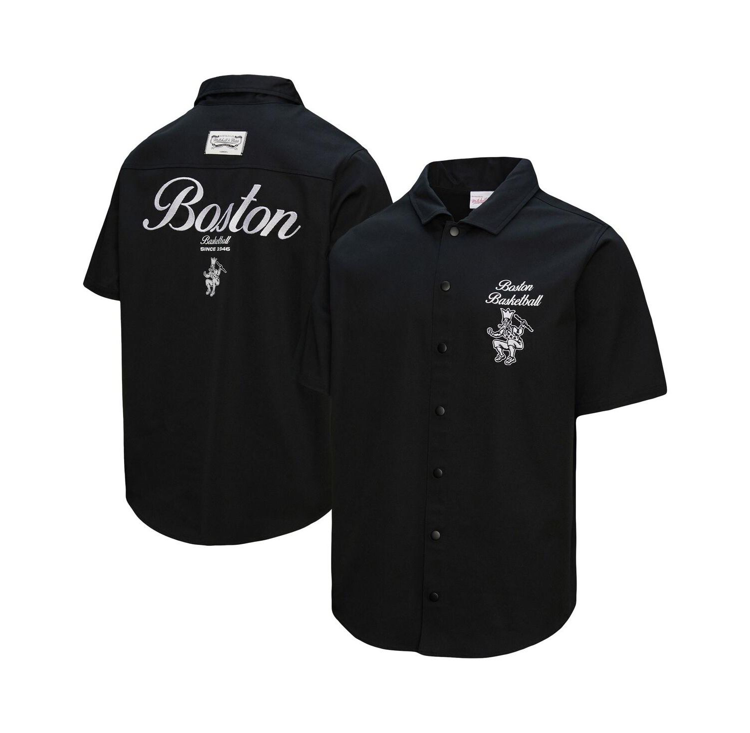 Men's Black Boston Celtics Hardwood Classics Camp Shirt
