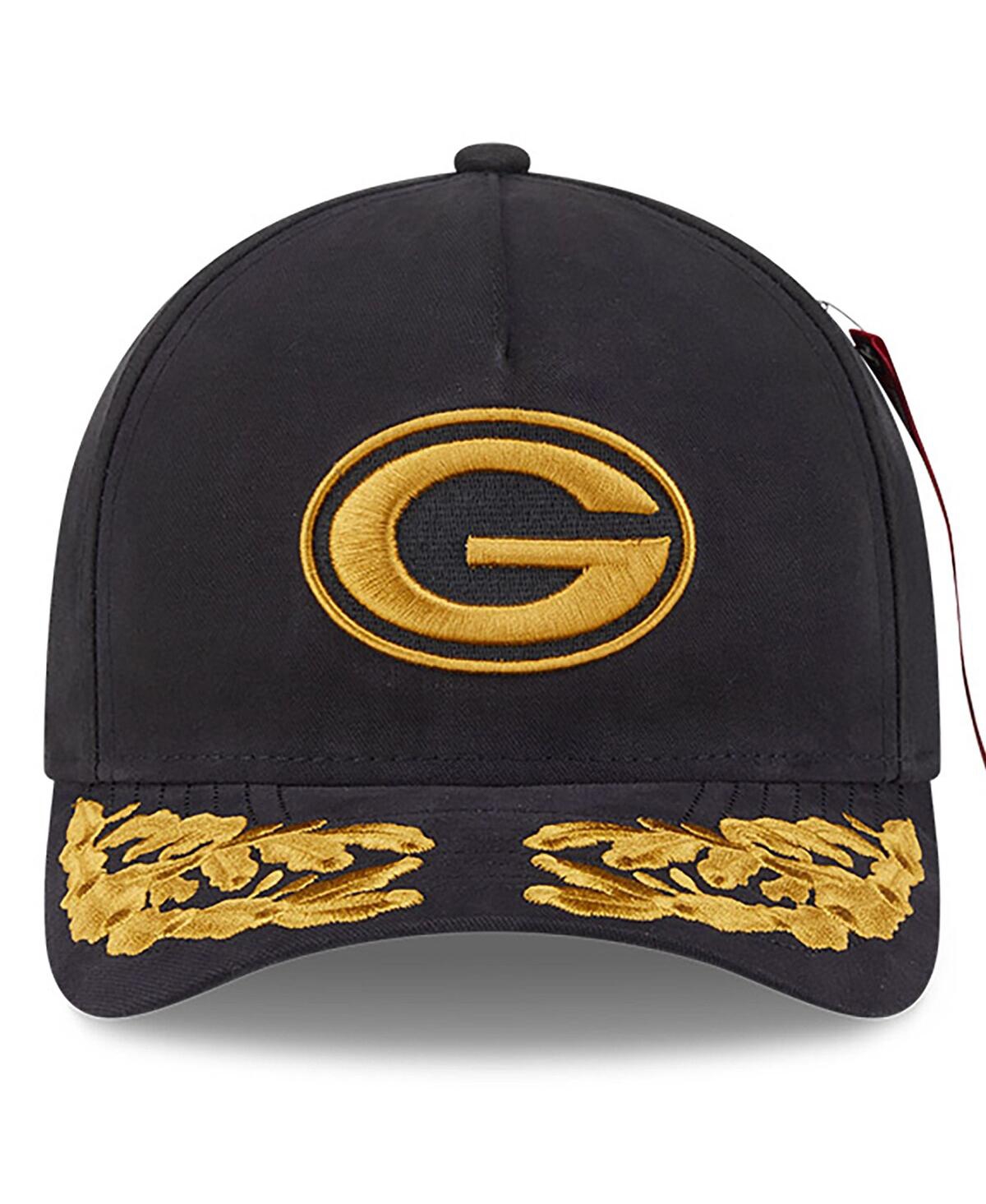 New Era X Alpha Industries Men's Black Green Bay Packers A-frame 9forty Adjustable Hat In Black