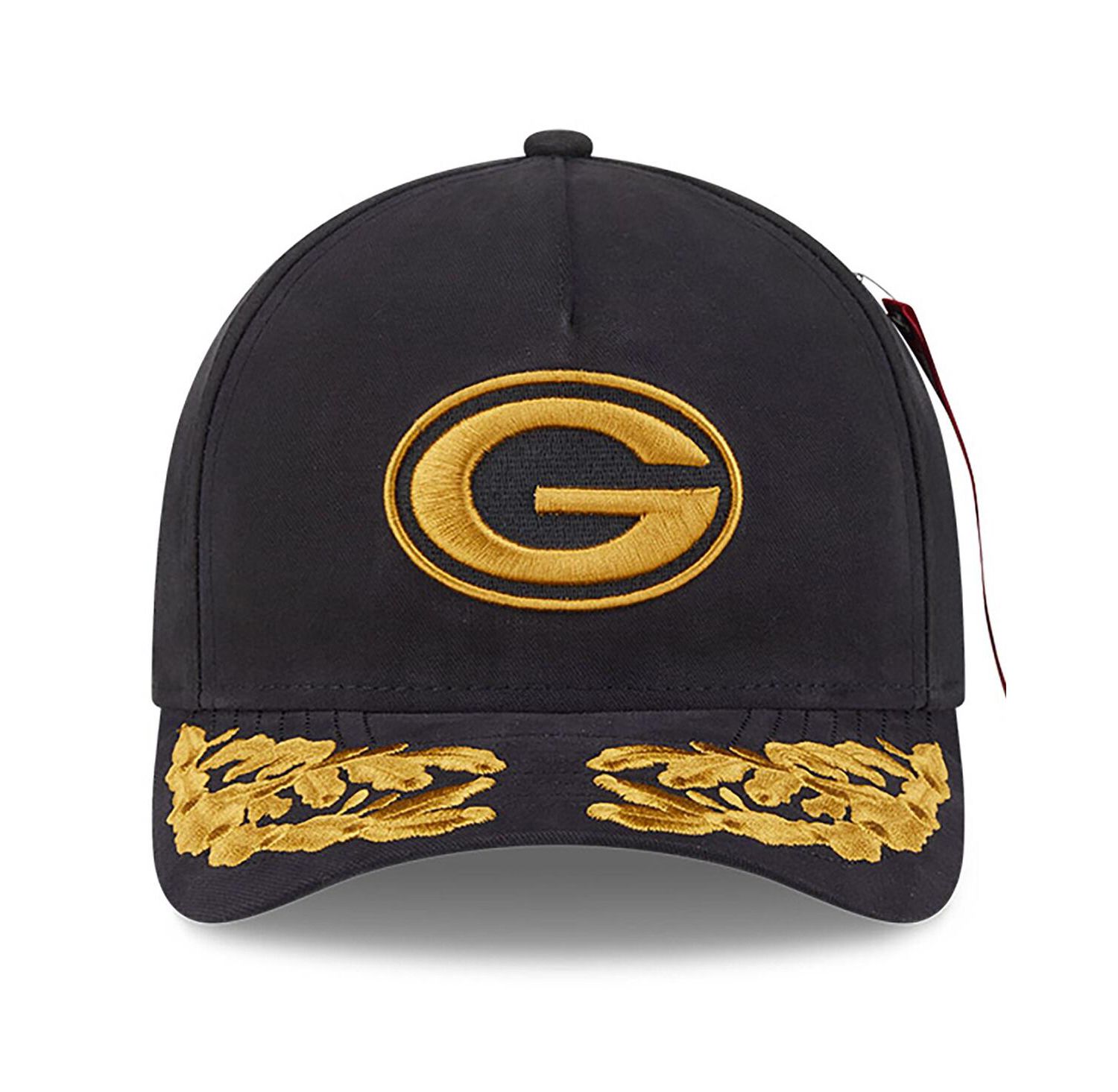 x Alpha Industries Men's Black Green Bay Packers A-Frame 9FORTY Adjustable Hat
