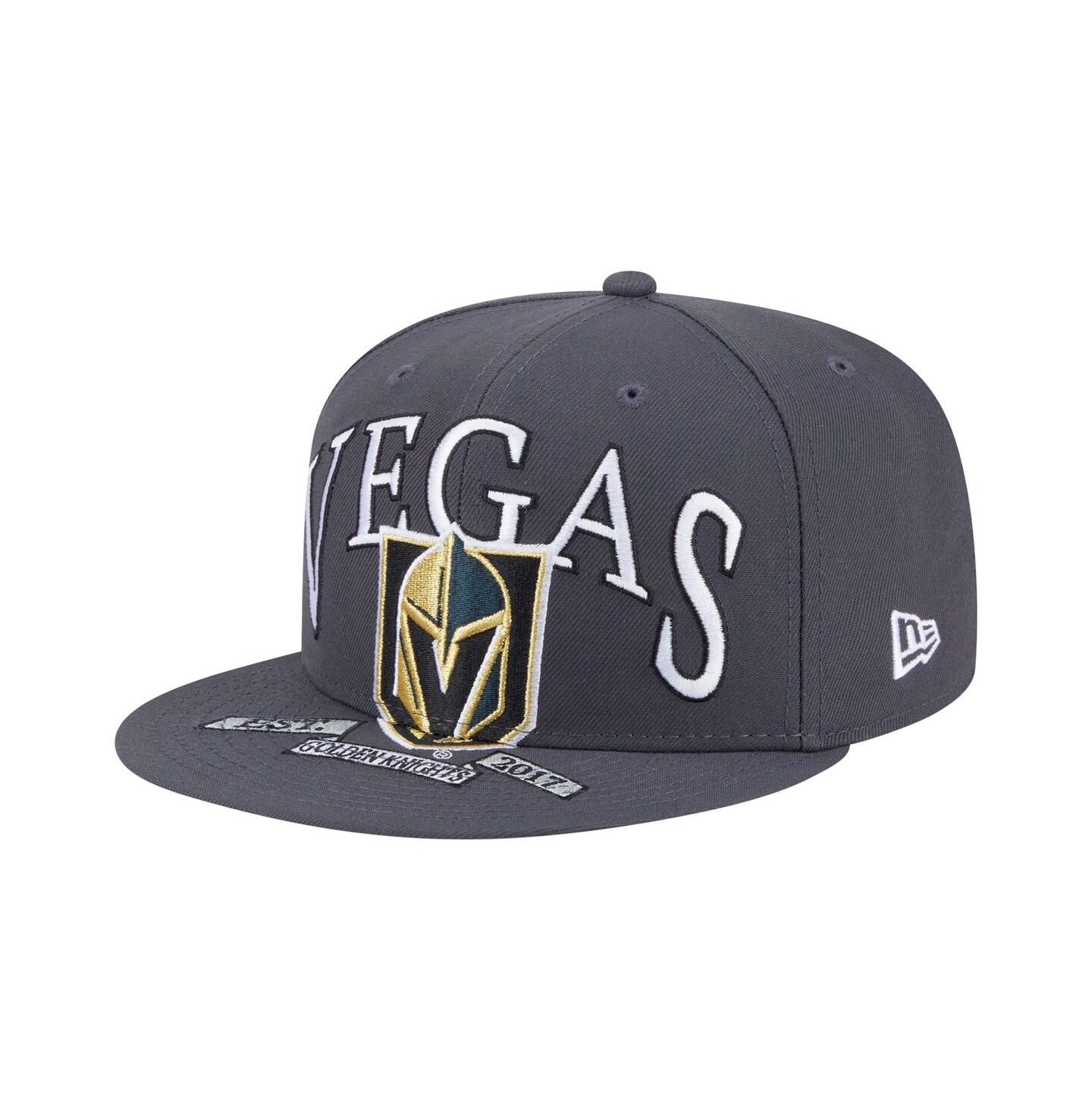Мужская кепка New Era Gray Vegas Golden Knights Oversized Arch 59Fifty Fitted Hat — фото 1