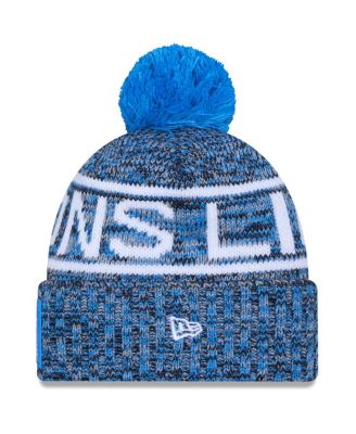 Men's Blue Detroit Lions 2025 Sideline Cold Weather Cuffed Pom with Knit Hat