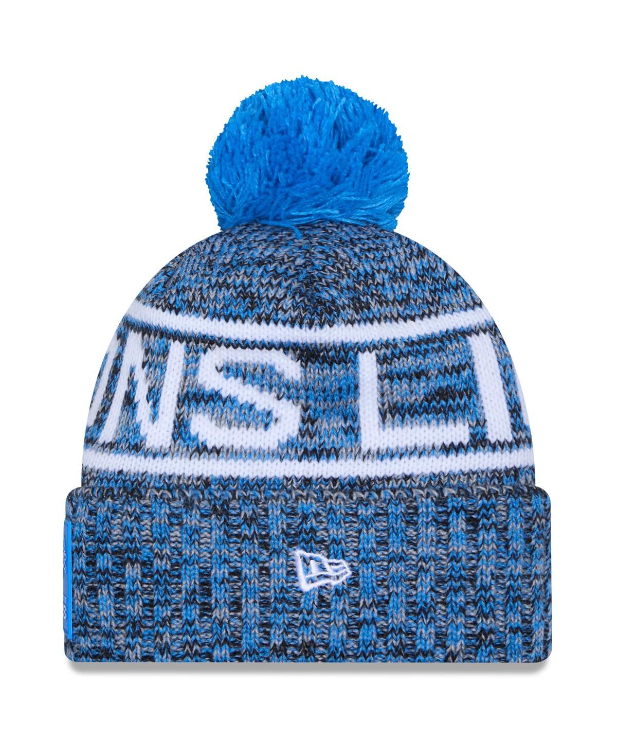 New Era Men's Blue Detroit Lions 2025 Sideline Cold Weather Cuffed Pom with Knit Hat
