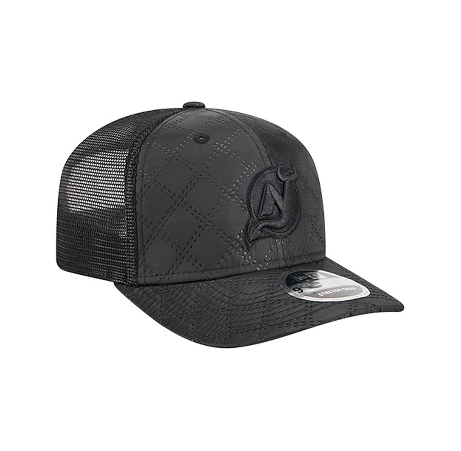 Men's Black New Jersey Devils Quilted Nylon 9SEVENTY Adjustable Trucker Hat