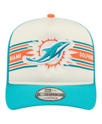 Men's Cream/Aqua Miami Dolphins Banner A-Frame 9FIFTY Trucker Snapback Hat