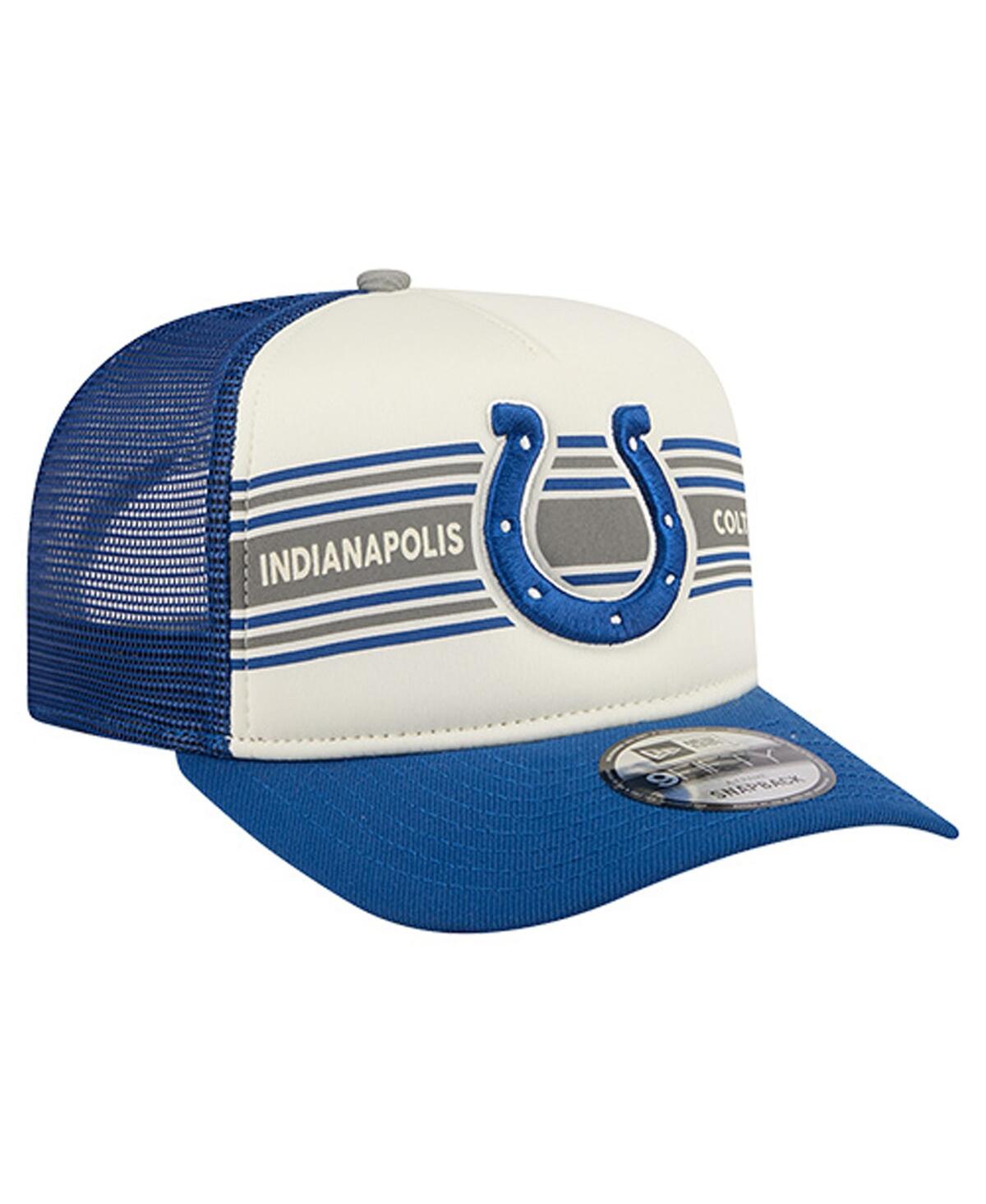 New Era Men's Cream/royal Indianapolis Colts Banner A-frame 9fifty Trucker Snapback Hat In White