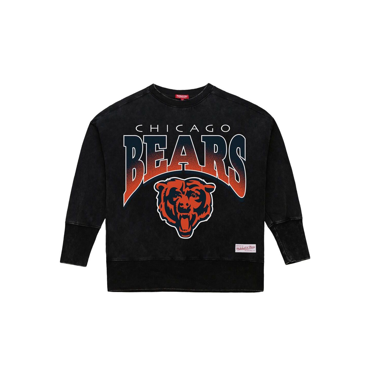 Женские толстовки Mitchell & Ness Black Chicago Bears Delineate Mineral Wash Crewneck — фото 2