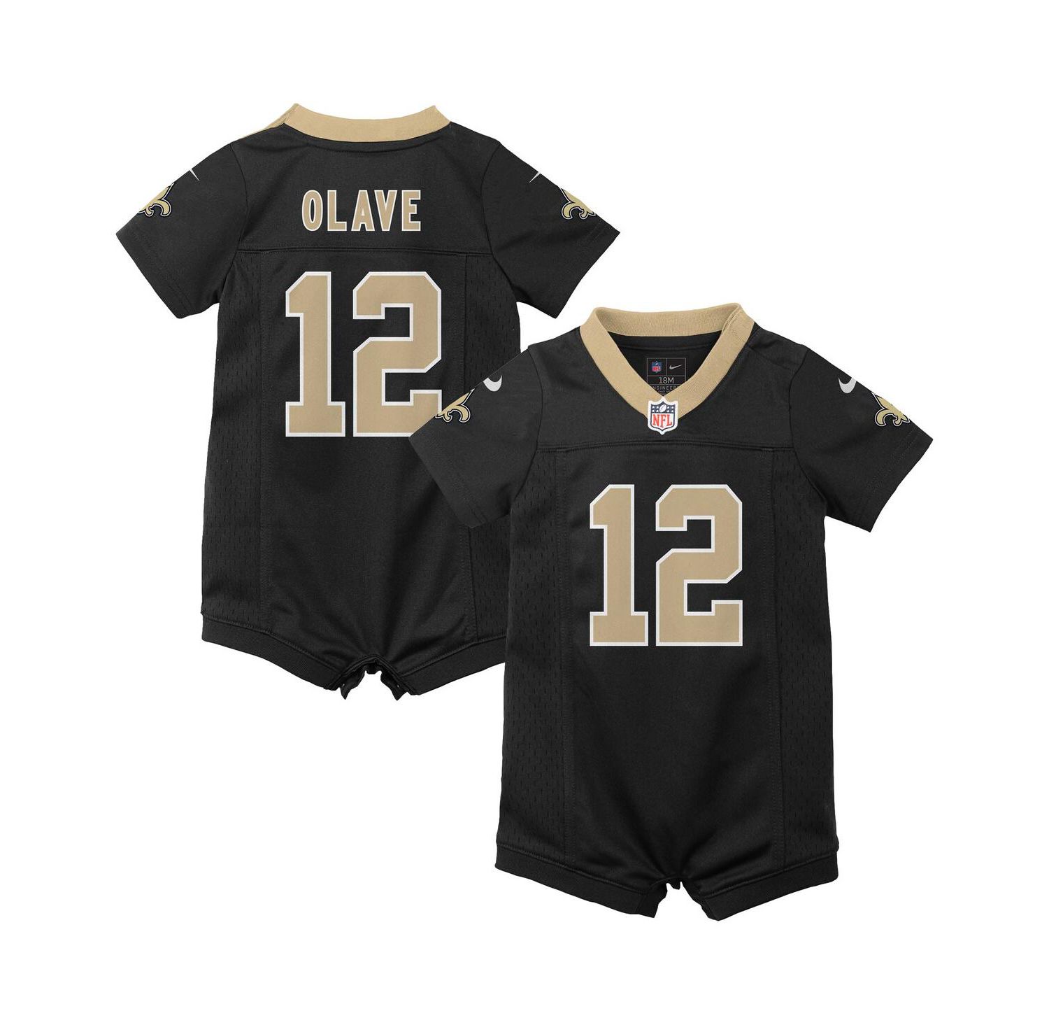 Baby Boys and Girls Chris Olave Black New Orleans Saints Game Romper Jersey