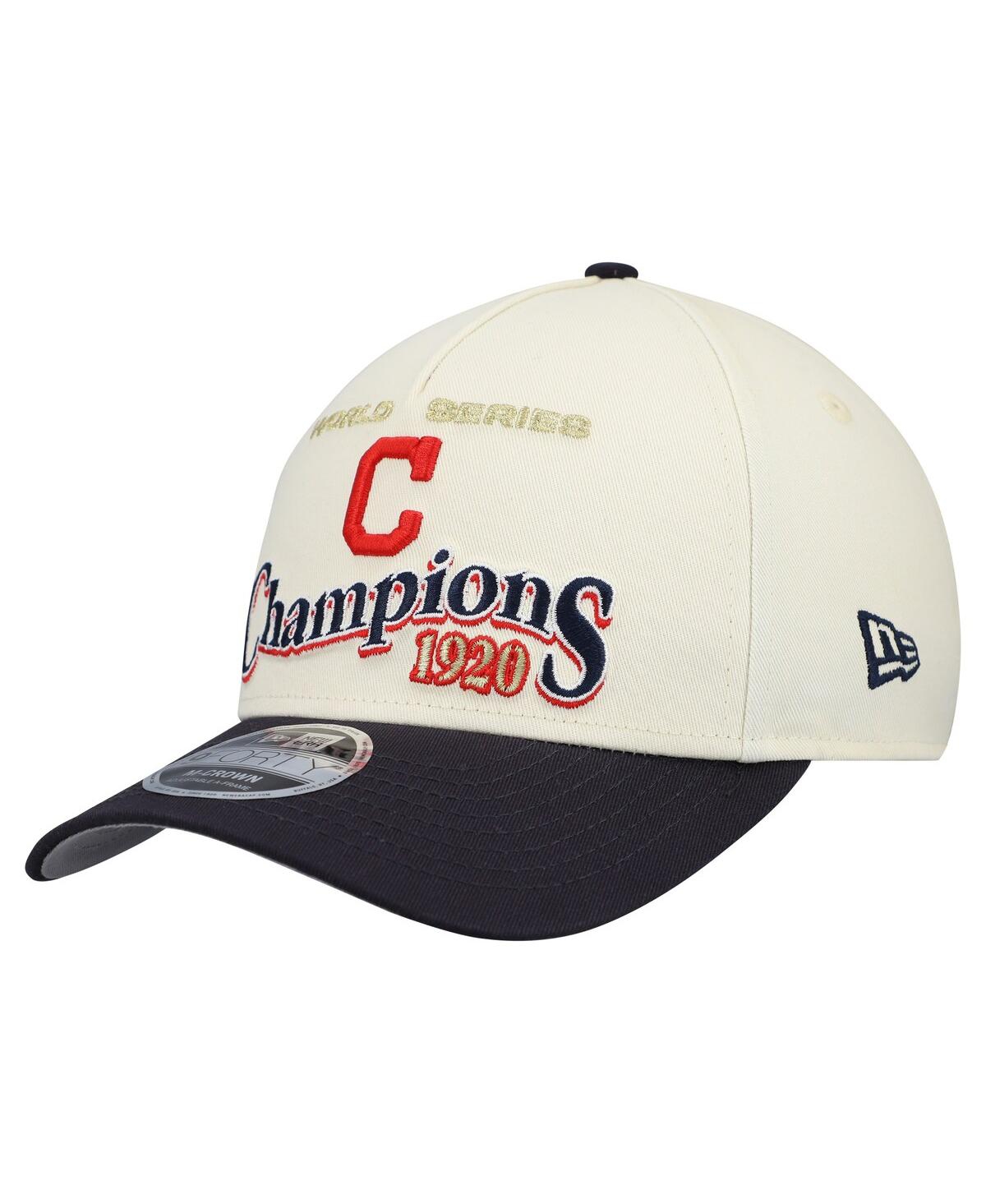 New Era Men's Cream/navy Cleveland Guardians World Series 9forty M-crown Adjustable Hat In White