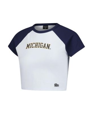 Women's Navy Michigan Wolverines Homerun Cropped Raglan T-Shirt