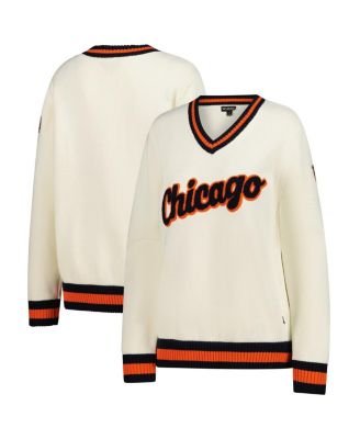 The Wild Collective - Women's Cream Chicago Bears Jacquard V-Neck Sweater