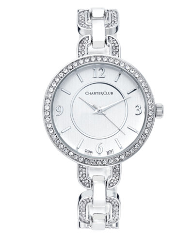 Charter Club Women's Silver-Tone Crystal Bracelet Watch 33mm 17190, Only at Macy's