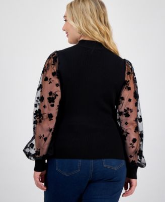 Trendy Plus Size Sheer-Sleeve Mock Neck Top