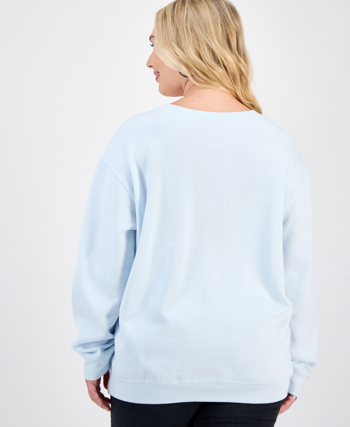 Love Tribe Trendy Plus Size Skating Snoopy Glitter Graphic Sweatshirt In Blue