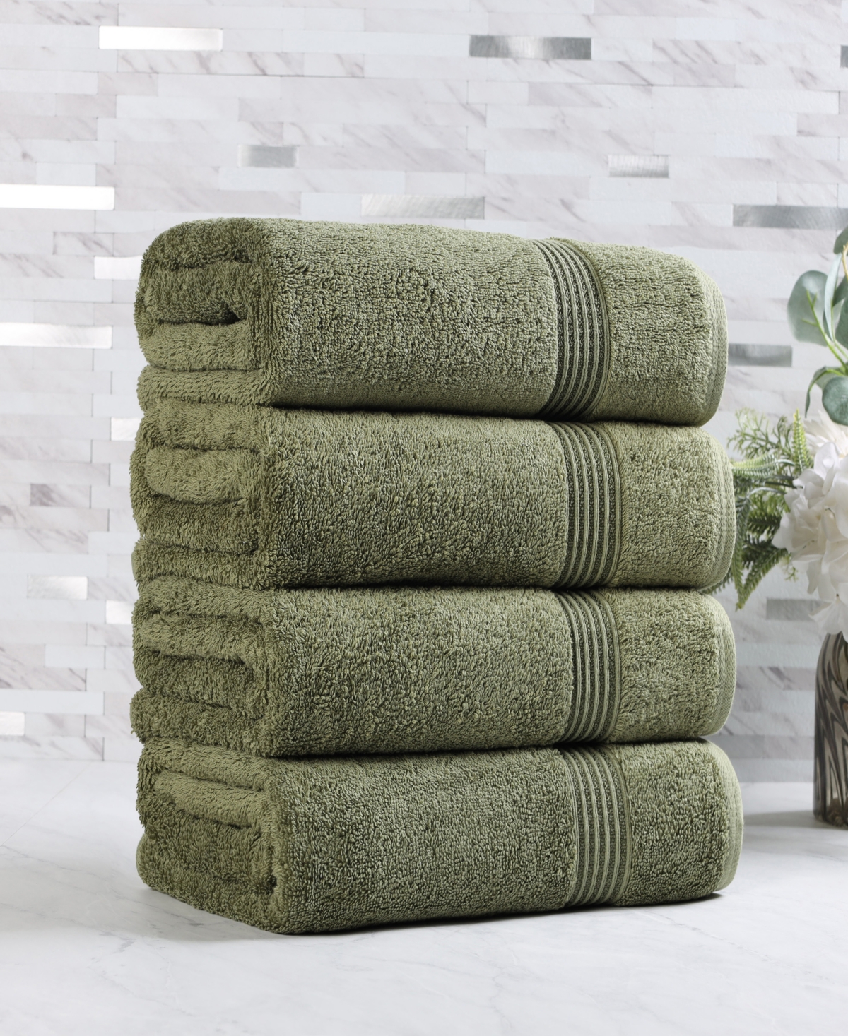 Superior Solid Quick Drying 100% Egyptian Cotton 4-pc Bath Towel Set In Green