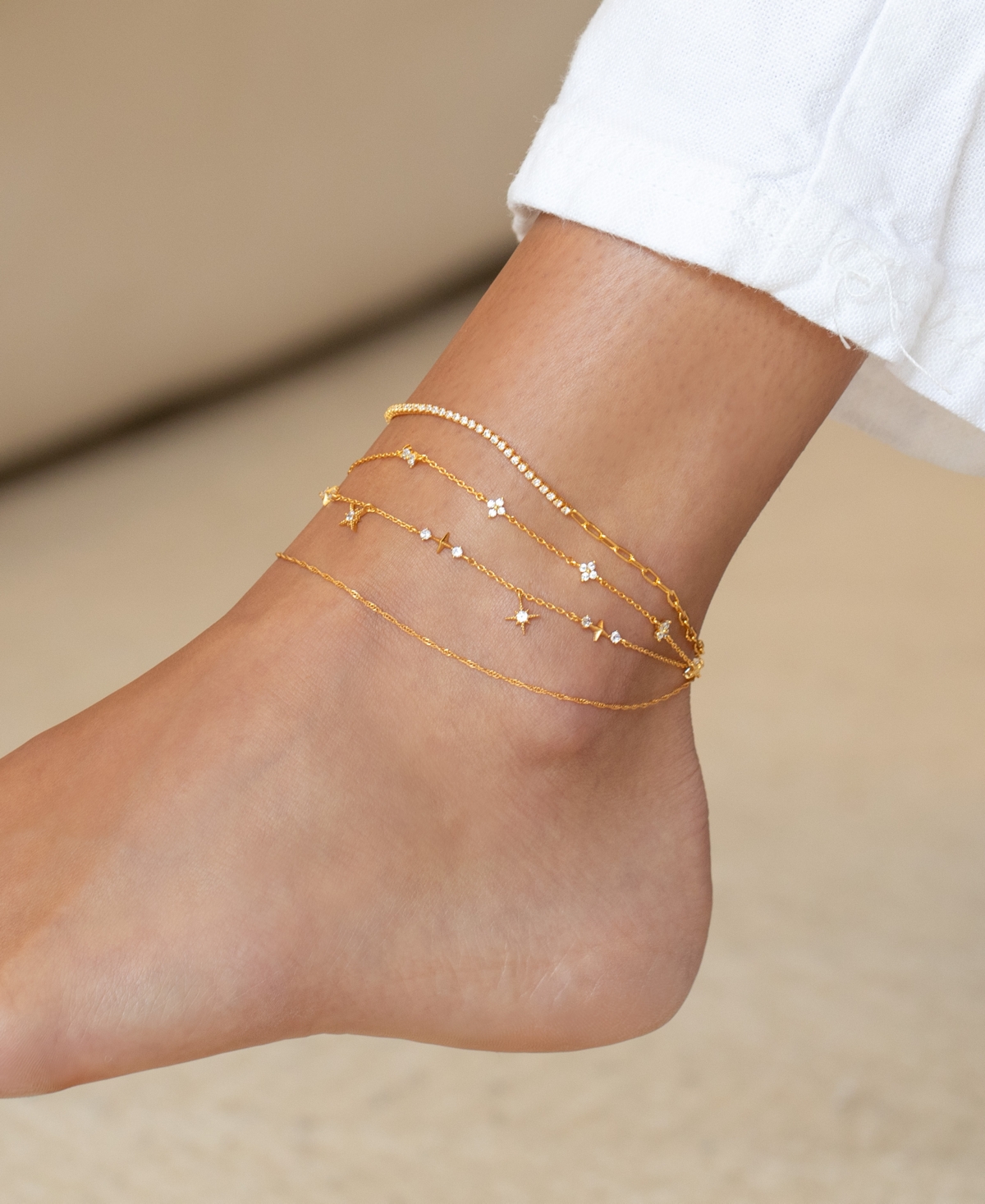 Girls Crew Crystal Wandering Gold Plated Stars Anklet