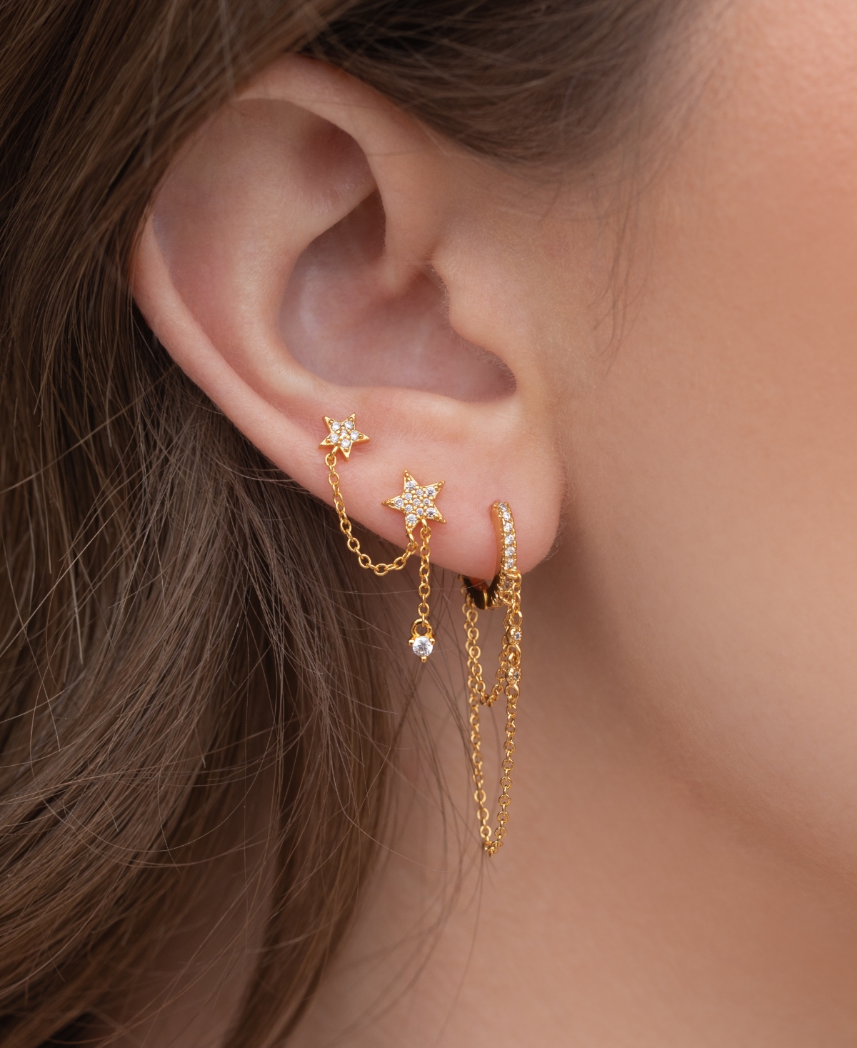 Girls Crew Crystal Gold Plated Stellar Connection Double Earrings