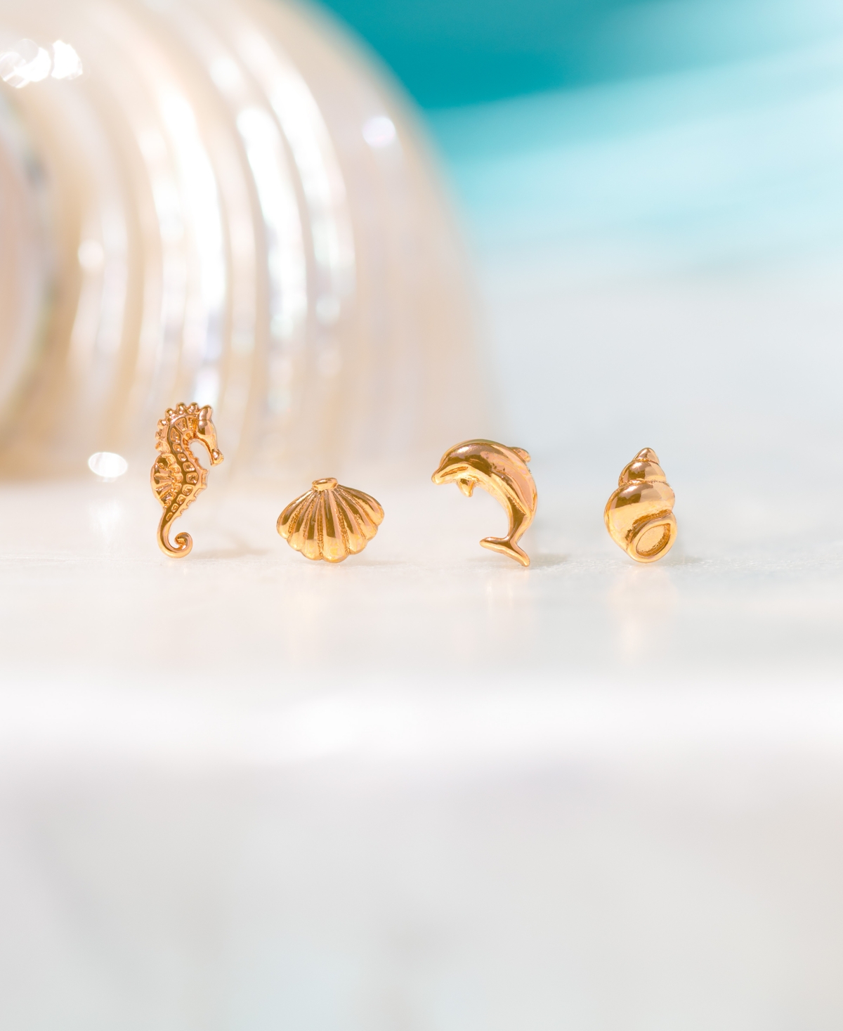 Girls Crew Coastal Creatures Gold Plated Stud Set In Gold