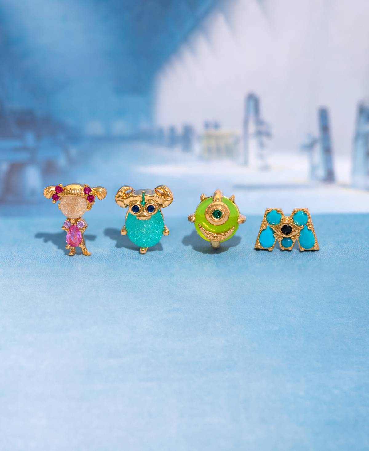 Girls Crew Crystal Gold Plated Pixar Monsters Stud Set In Gold