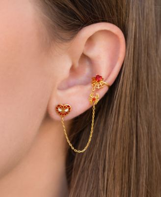 Gold Plated Marvel's Spider-Man Web of Love Ear Cuff and Stud Earrings