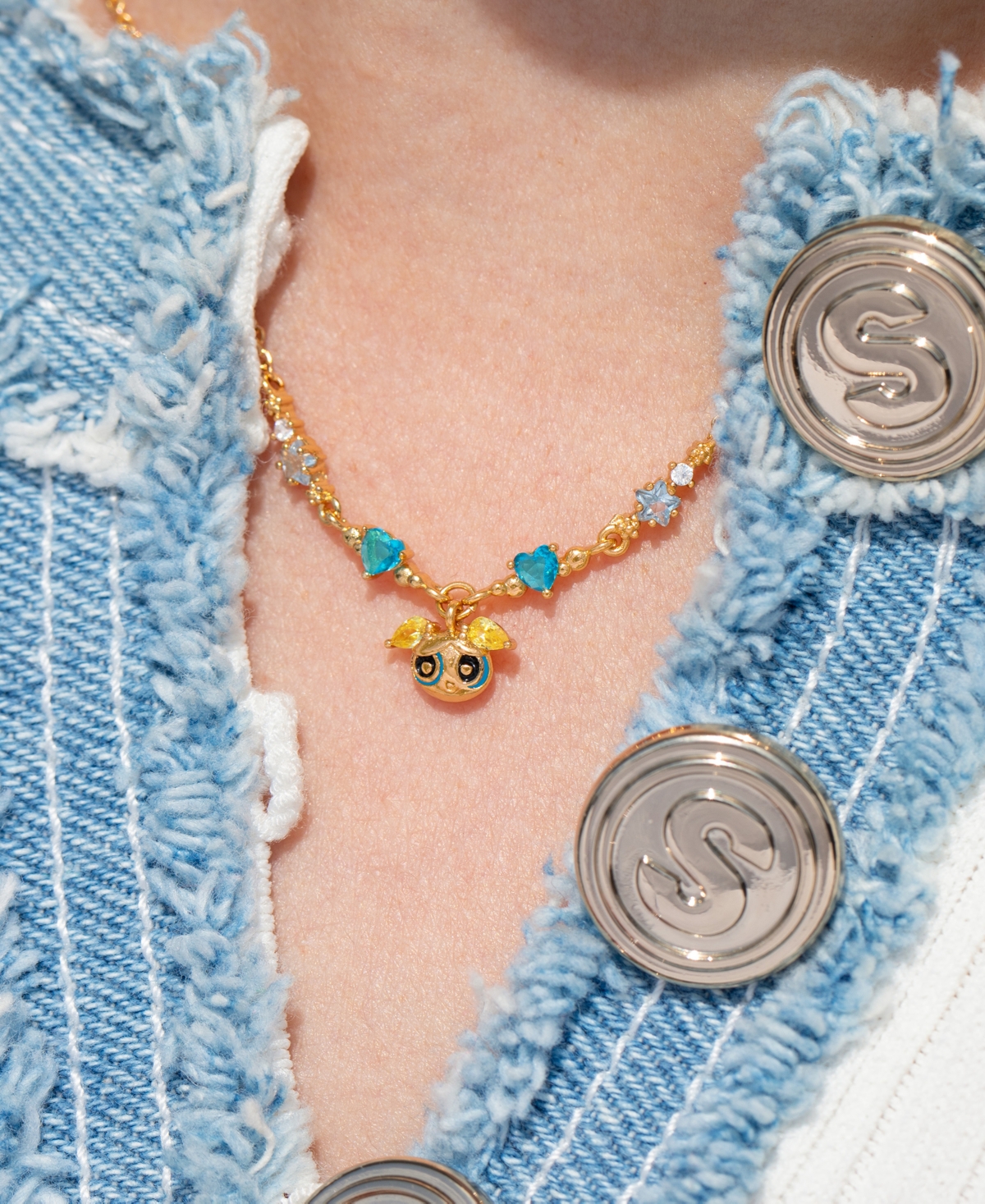 Girls Crew Crystal The Powerpuff Girls Gold Plated Bubbles Necklace