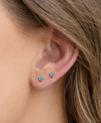 Gold Plated Faux Blue Opal Star Crystal Piercing Style Earrings