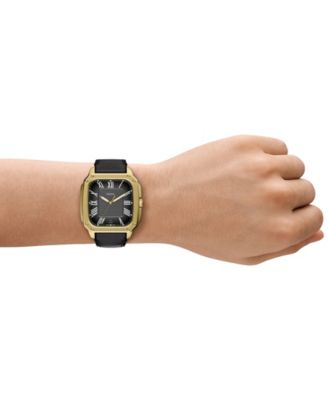 Men's Crosby Three-Hand Black Leather Watch, 42mm