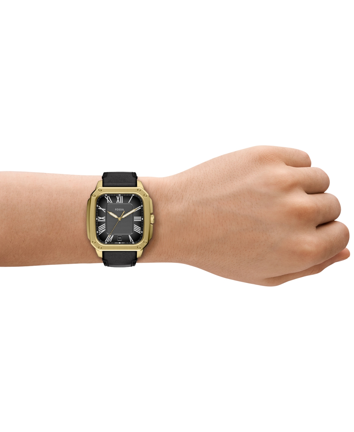 Fossil Crosby Three-hand Black Leather Watch, 42mm X 30mm In Black