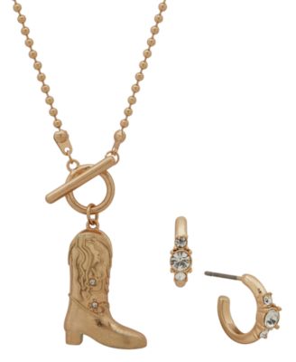 Yellowstone - 2-Pc. Boot Pendant Necklace and Hoop Earrings Gift Set