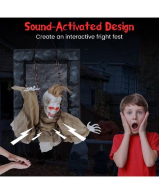 Halloween Hanging Animated Zombie Prisoner Decoration Glowing Eye Indoor Outdoor