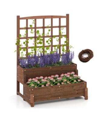 2PCS Raised Garden Bed w/Trellis Drainage Holes Legs Twisting Rope for Backyard