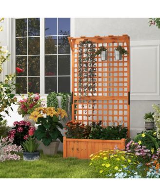 Wooden Planter Raised Garden Bed w/ Planter Box & Trellis Indoor & Outdoor