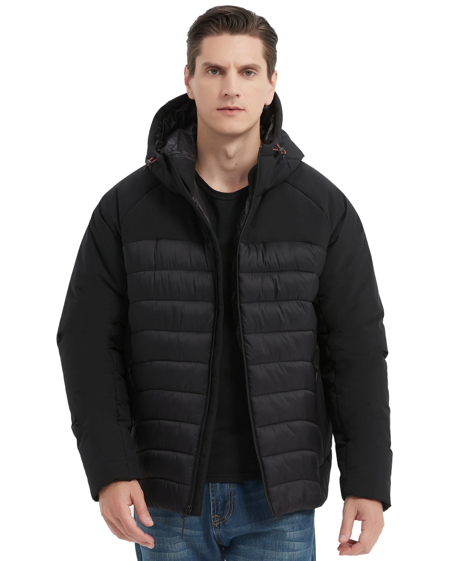Men's Front-Zipper Hybrid Puffer Jacket
