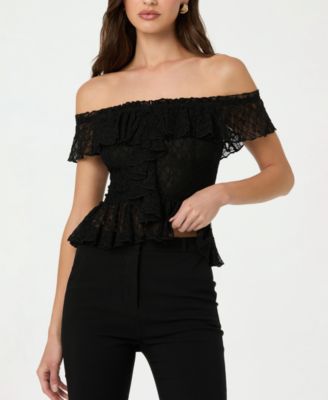 Women's Off-The-Shoulder Lace Ruffle Top