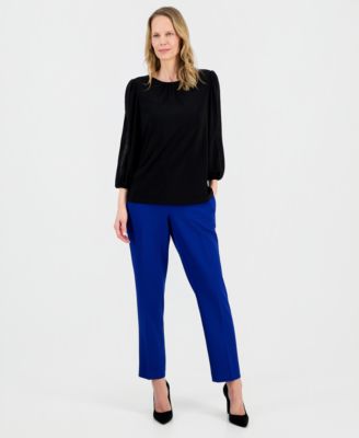 Women's Crewneck 3/4-Lace-Trim-Sleeve Top, Regular & Petite