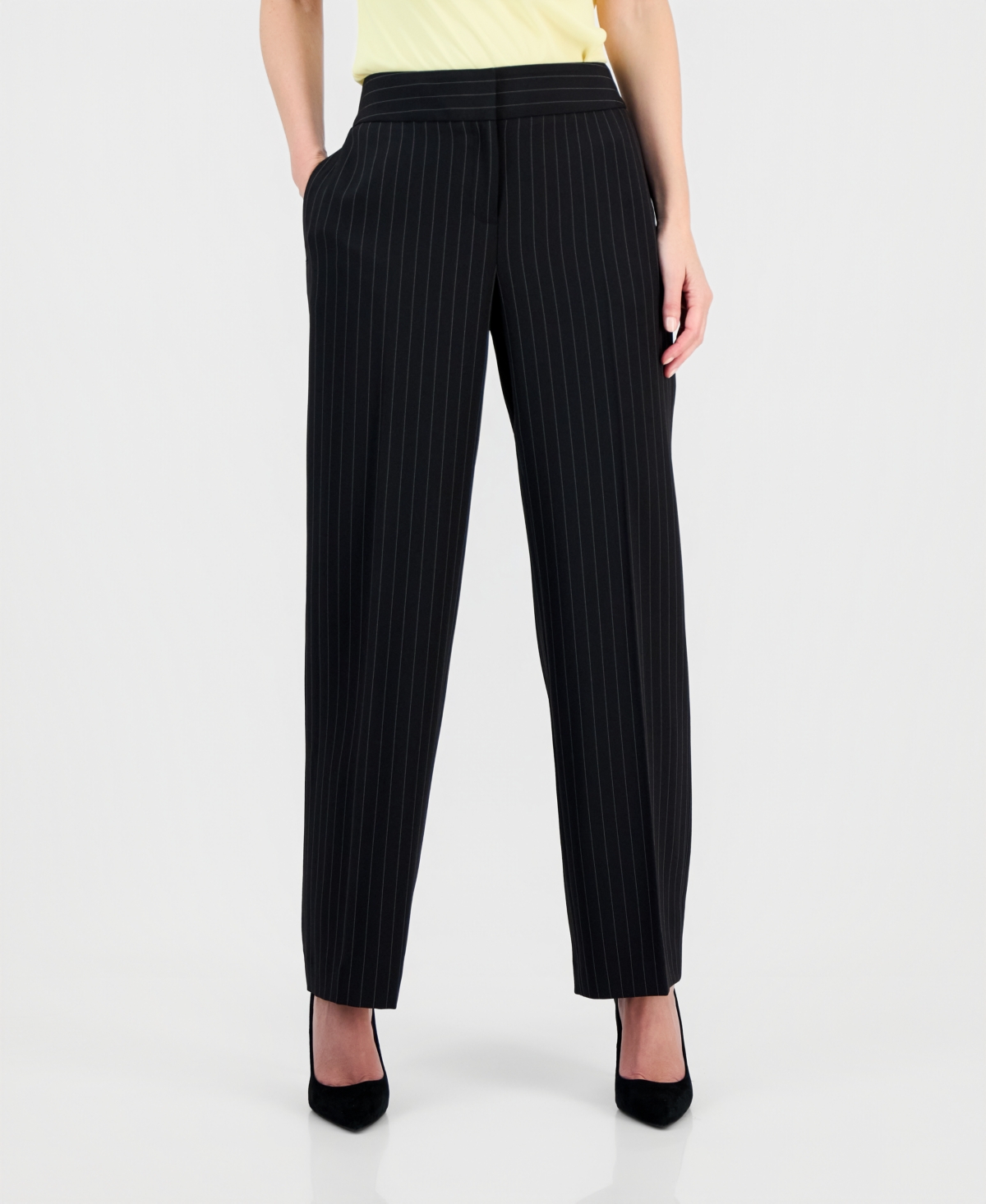 Kasper Women's Pinstripe High-Rise Wide Leg Pants, Regular & Petite