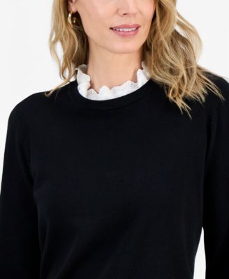 Women's Ruffle-Lace Collar Long-Sleeve Sweater 