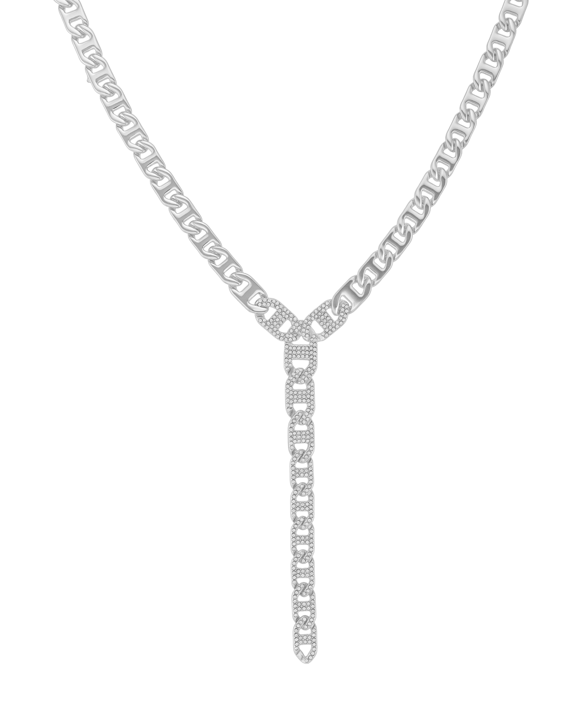 Guess Glass Stone Pave Y-drop Necklace (also In Silver-tone) In Metallic