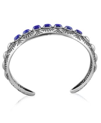 Sterling Silver Lapis Gemstone Textured Cuff Bracelet, Size Medium