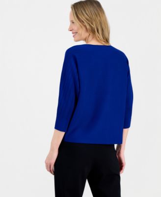 Women's Boat-Neck Multi-Stitch Dolman-Sleeve Sweater 