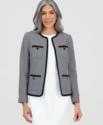 Kasper - Women's Zig-Zag-Jacquard Collarless Jacket
