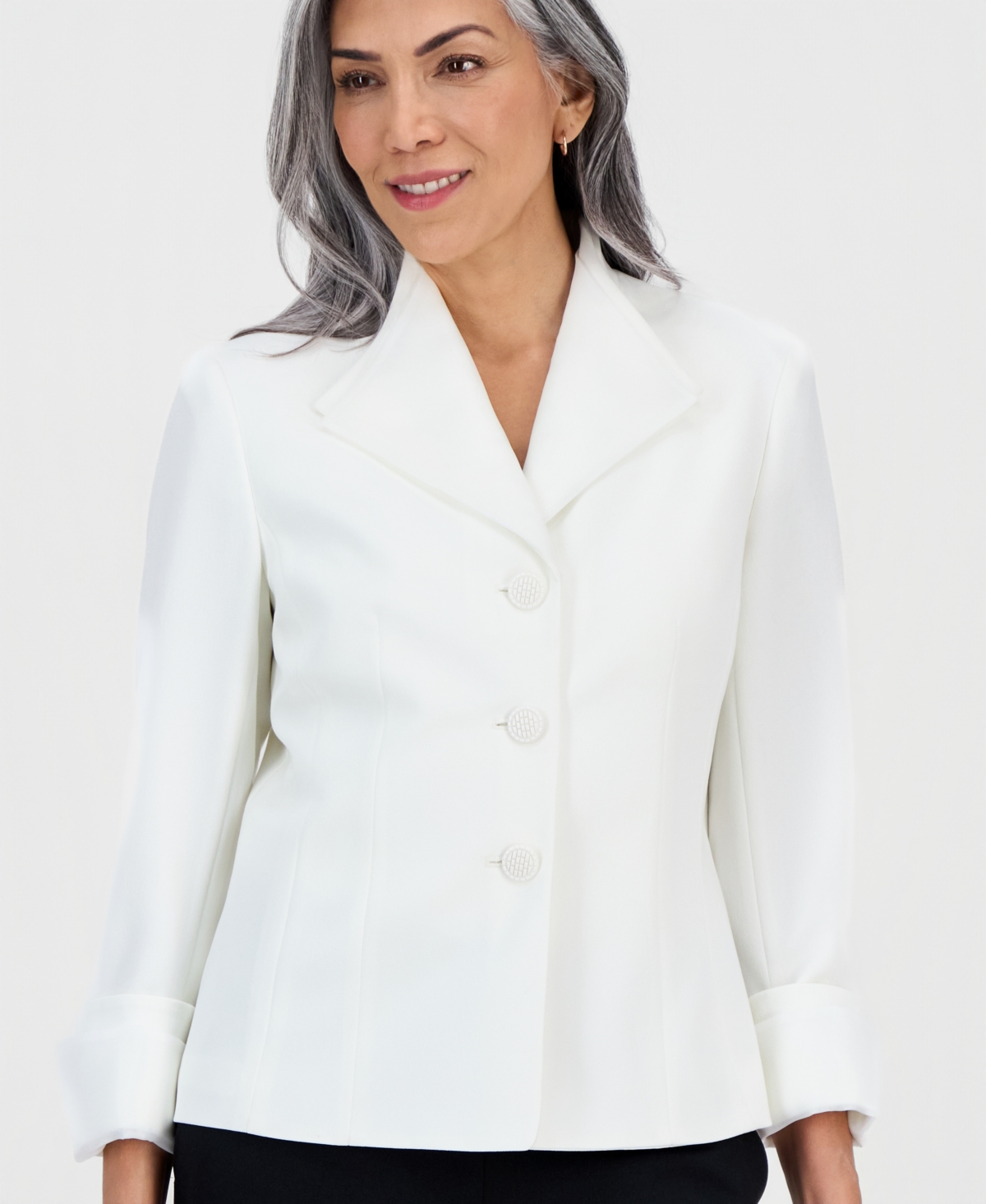 Kasper Women's Three-button Long-sleeve Jacket In White
