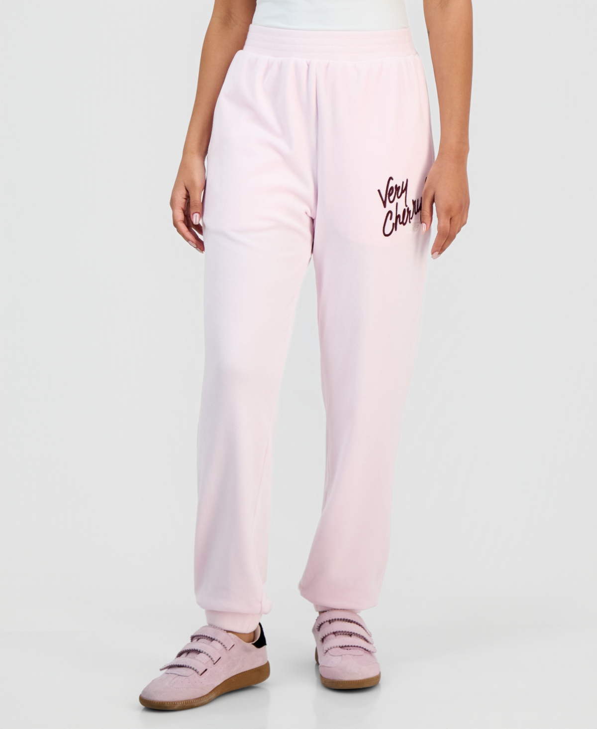 Grayson Threads, The Label Juniors' Very Cherry Velour Jogger Pants In Pink