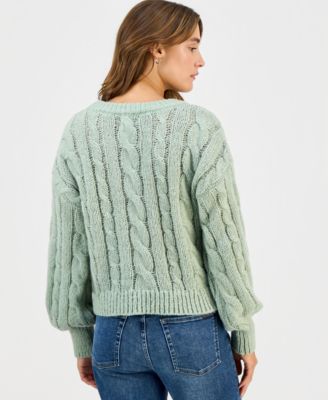 Juniors' Chunky Cable-Knit Crewneck Sweater