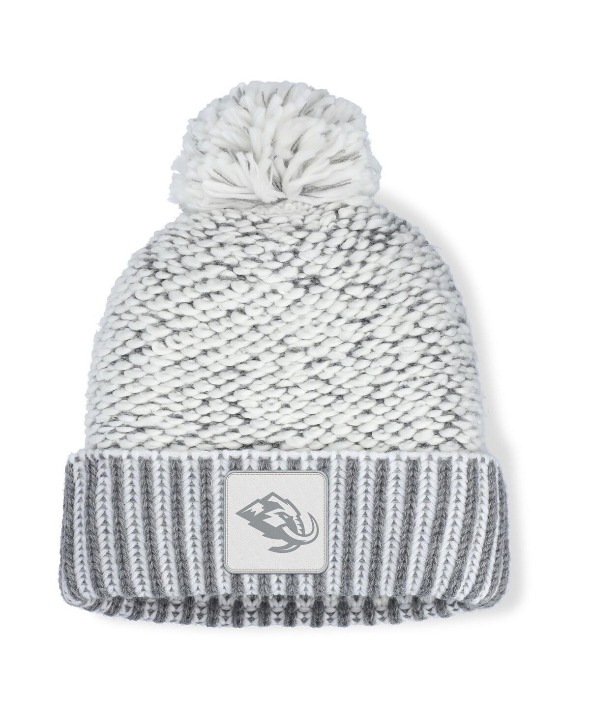 Fanatics Women's White/gray Utah Mammoth Fundamental Mist Cuffed Knit With Pom Hat In Multi