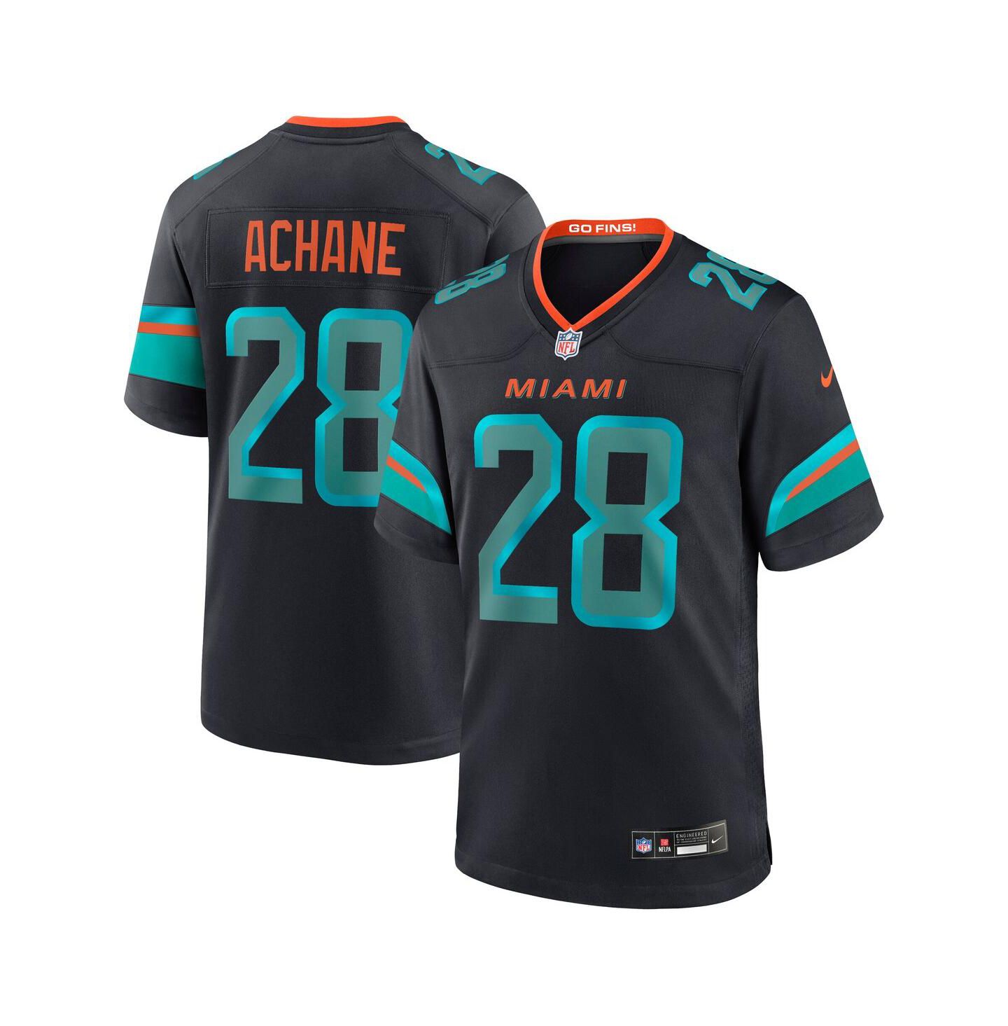 Мужской топ Nike De’Von Achane Pitch Blue Miami Dolphins 2025 Rivalries Collection Game Jersey — фото 1