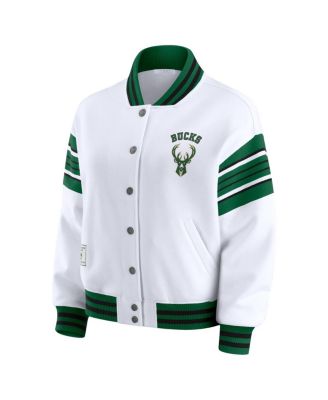 Women's White Milwaukee Bucks Snap Front Fleece Sweatshirt